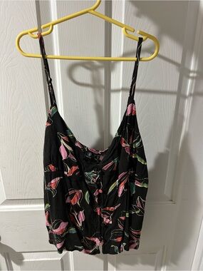 Women’s Volcom Black Floral Button-Front Tank Top